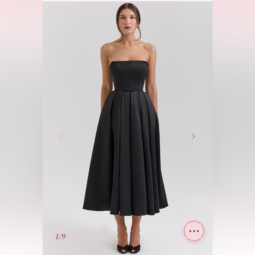 House of cb Contessa Black Strapless Satin Corset Midi Dress NWOT size XL - Picture 3 of 12